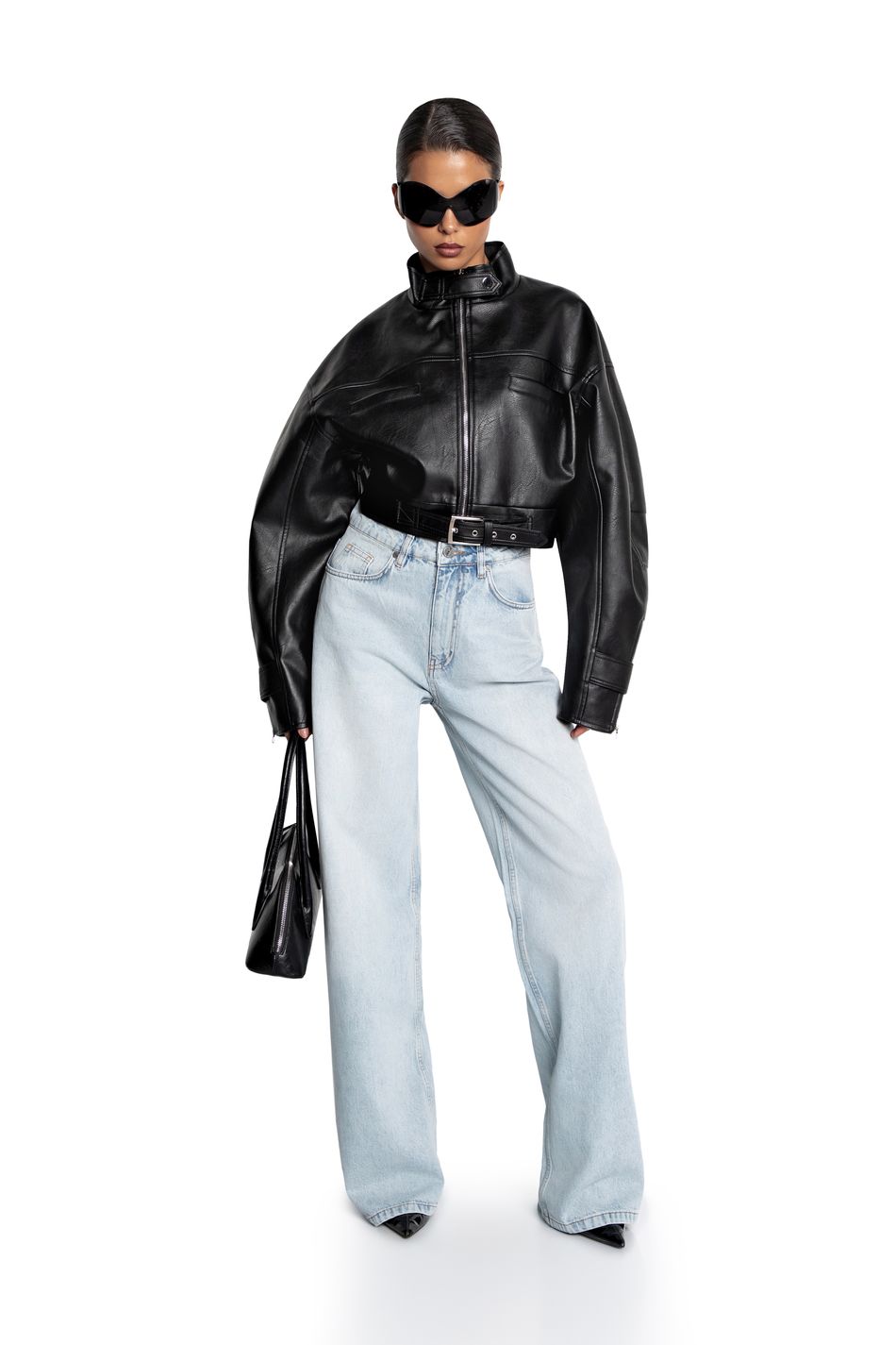 Oversize куртка укороченная; цвет: Черный