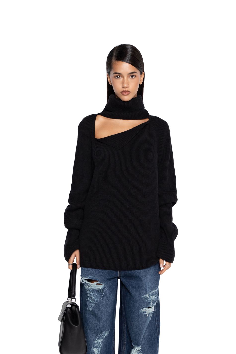 Свитер с отворотом; цвет: Черный