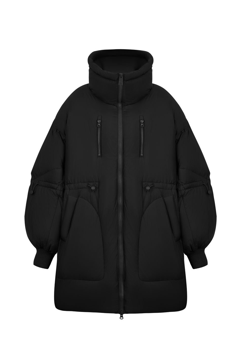 Пуховик oversize  на кулиске; цвет: Черный