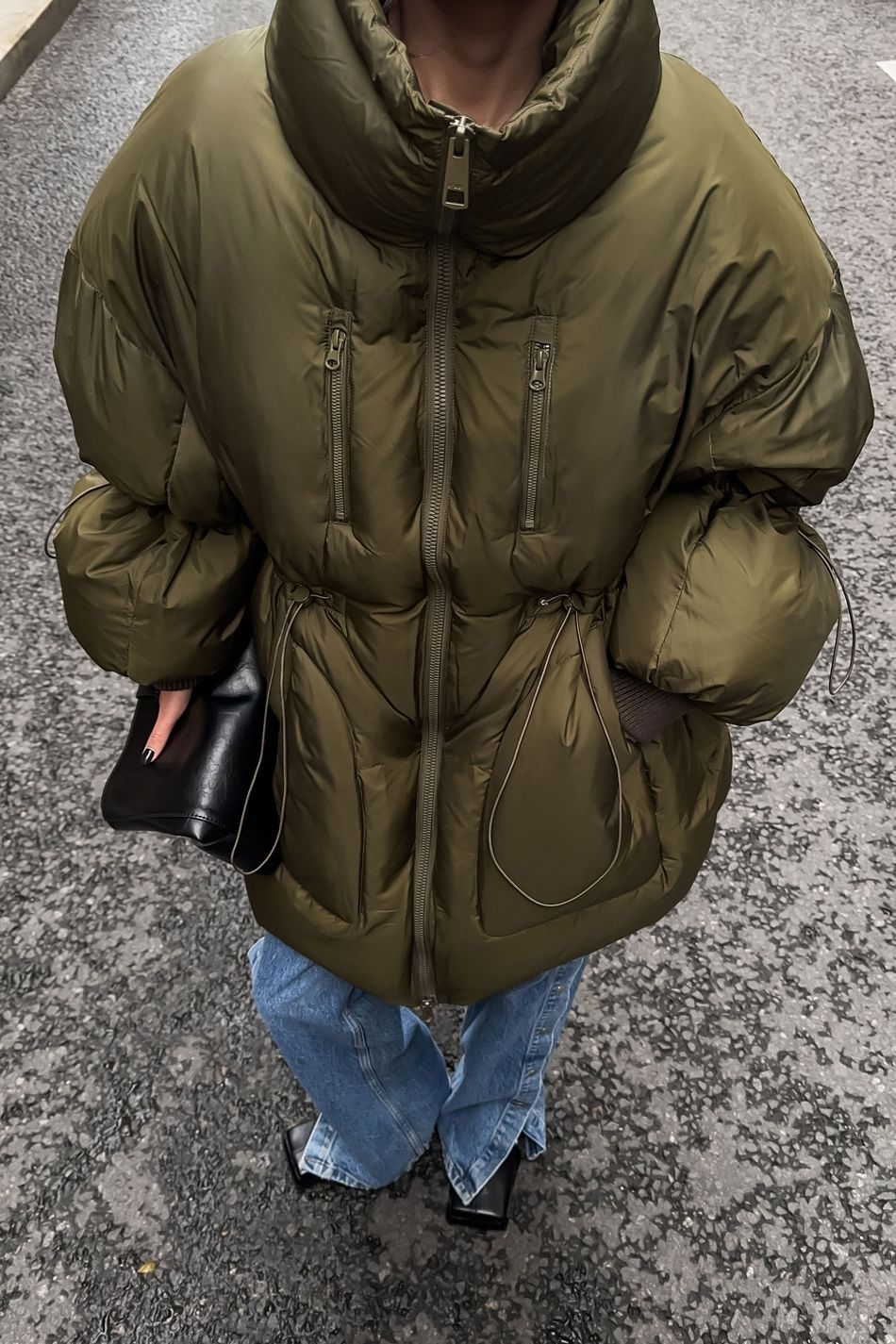Пуховик oversize  на кулиске; цвет: Хаки
