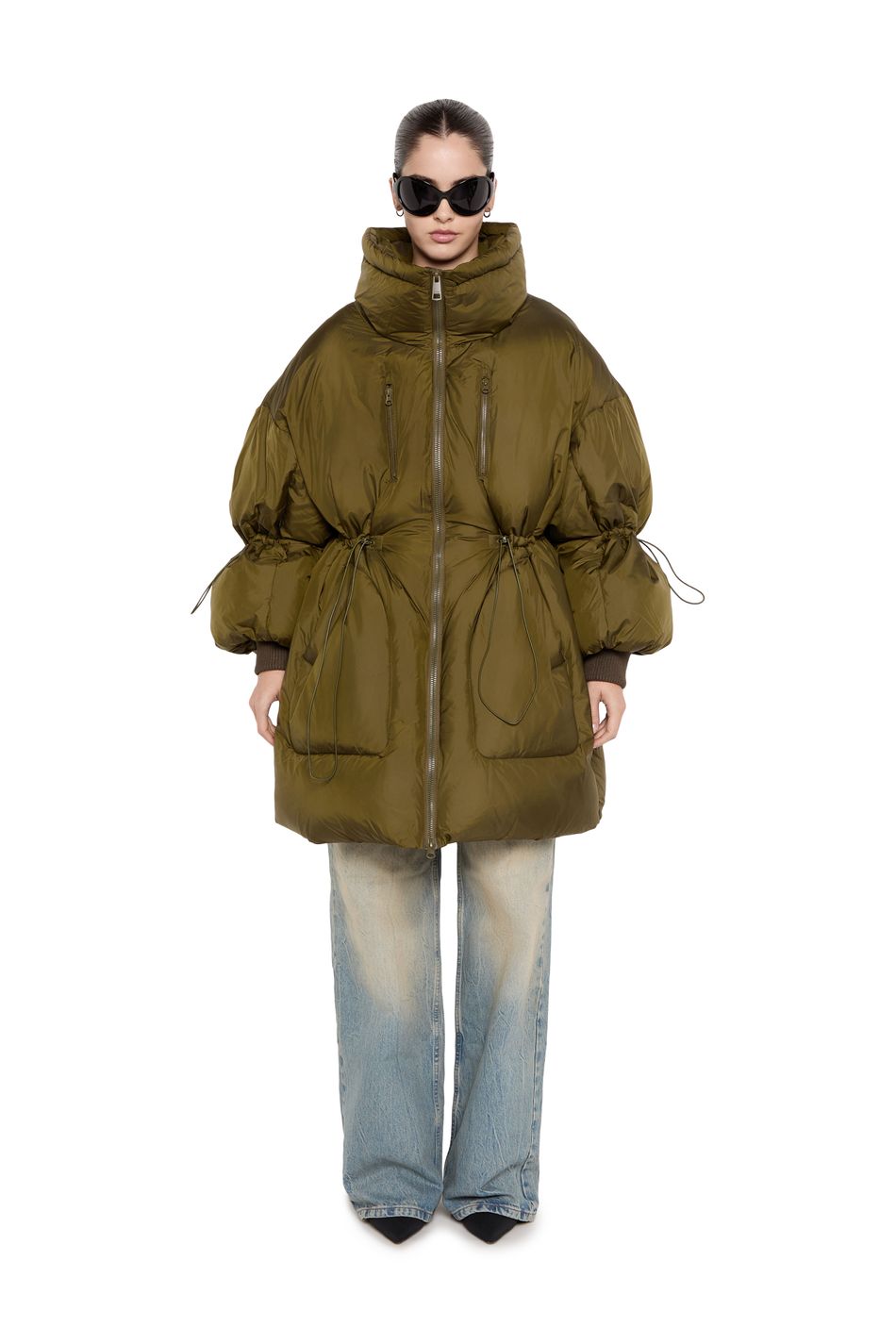 Пуховик oversize  на кулиске; цвет: Хаки