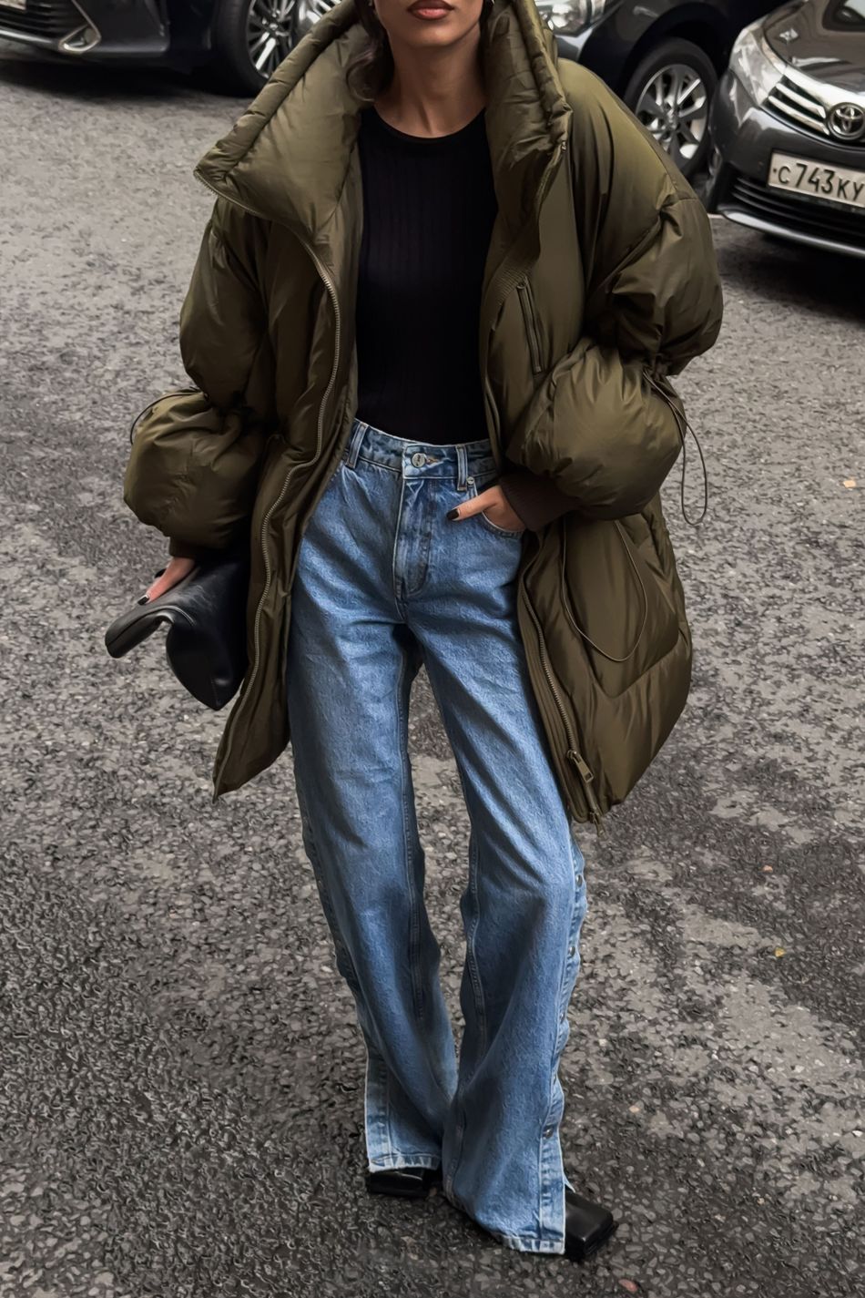 Пуховик oversize  на кулиске; цвет: Хаки