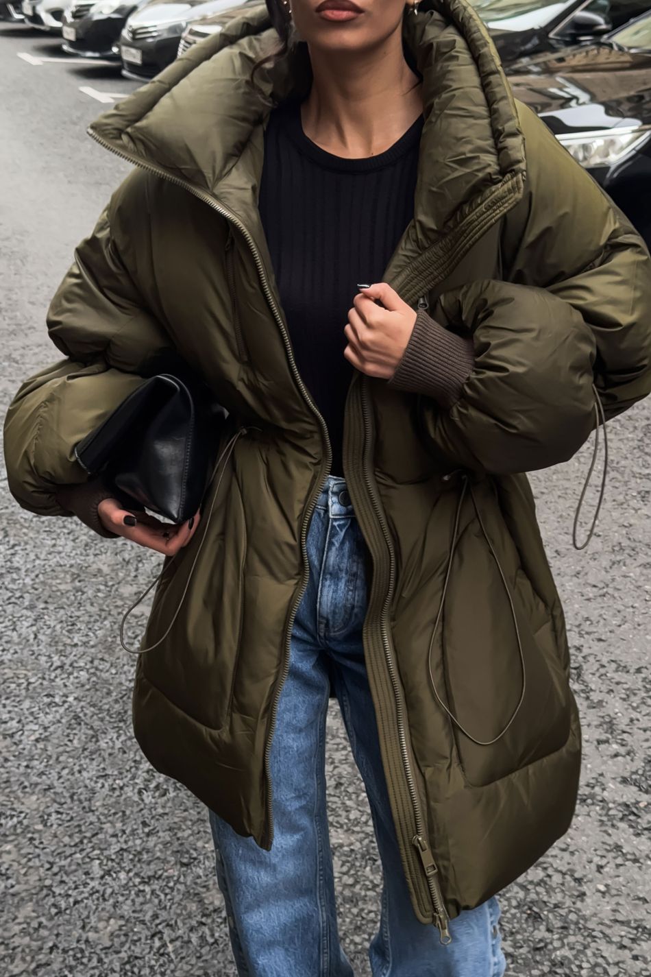 Пуховик oversize  на кулиске; цвет: Хаки