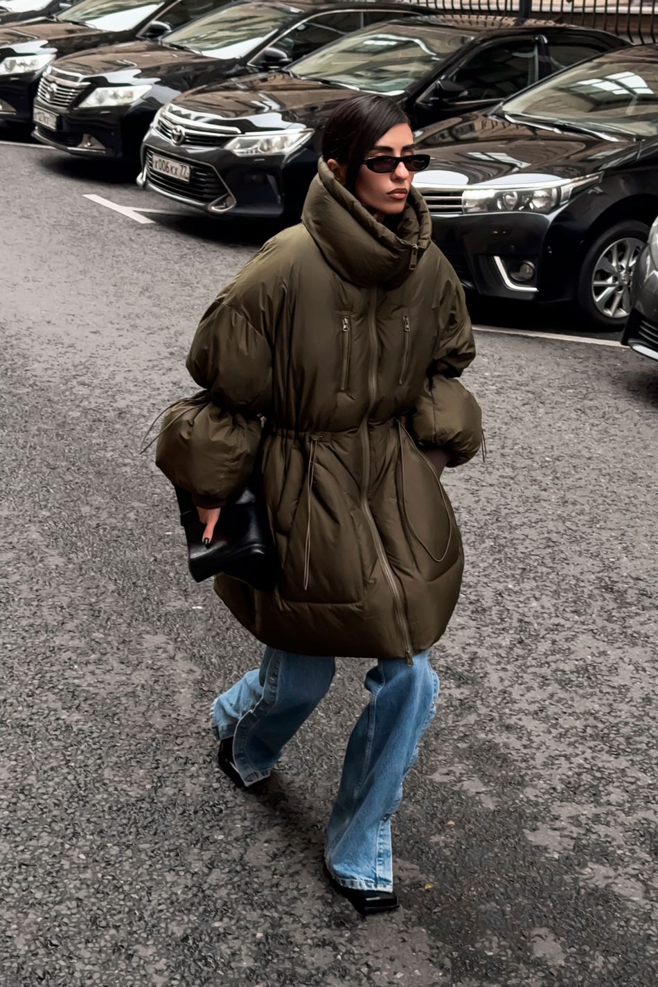 Пуховик oversize  на кулиске; цвет: Хаки
