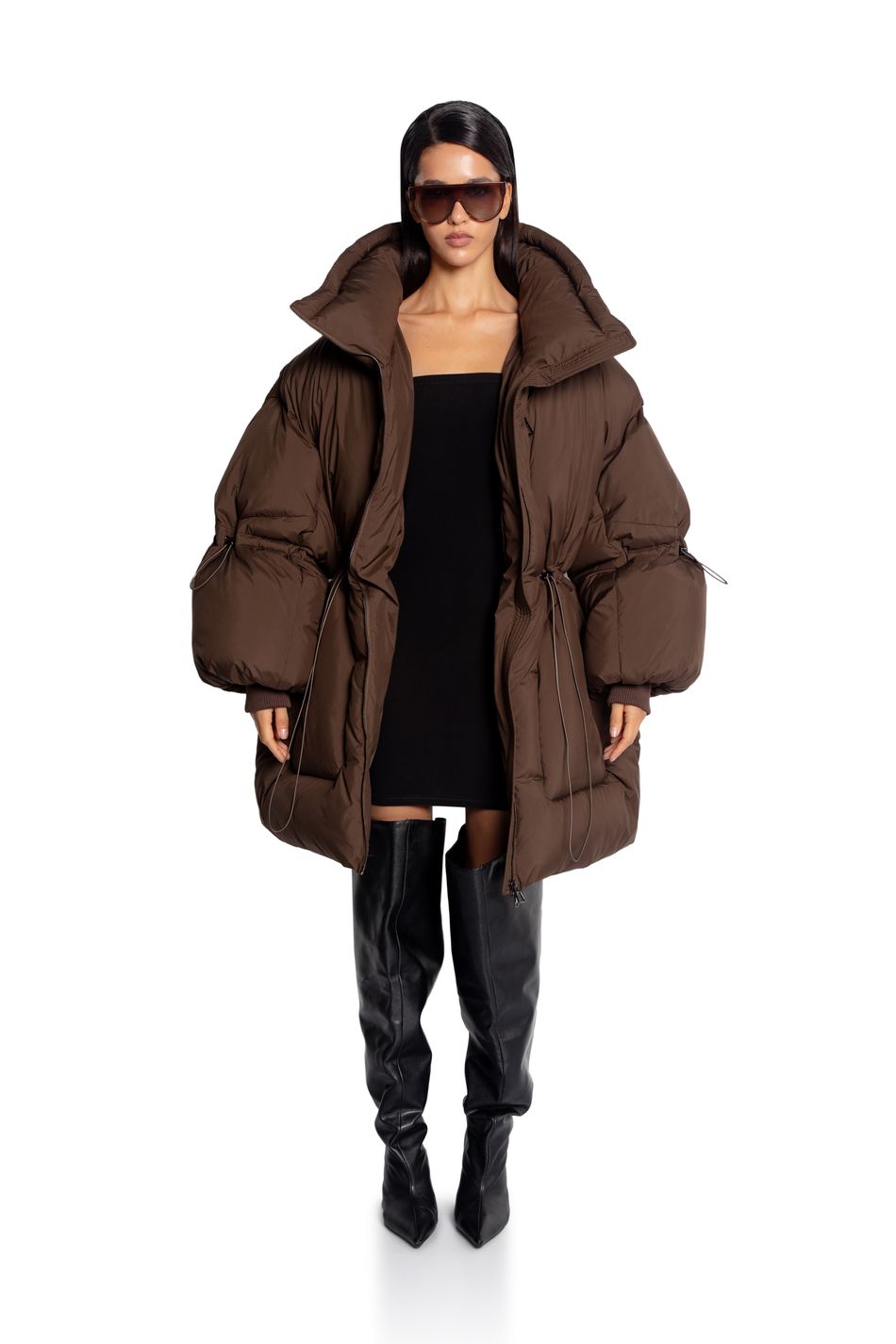 Пуховик oversize  на кулиске; цвет: Шоколад