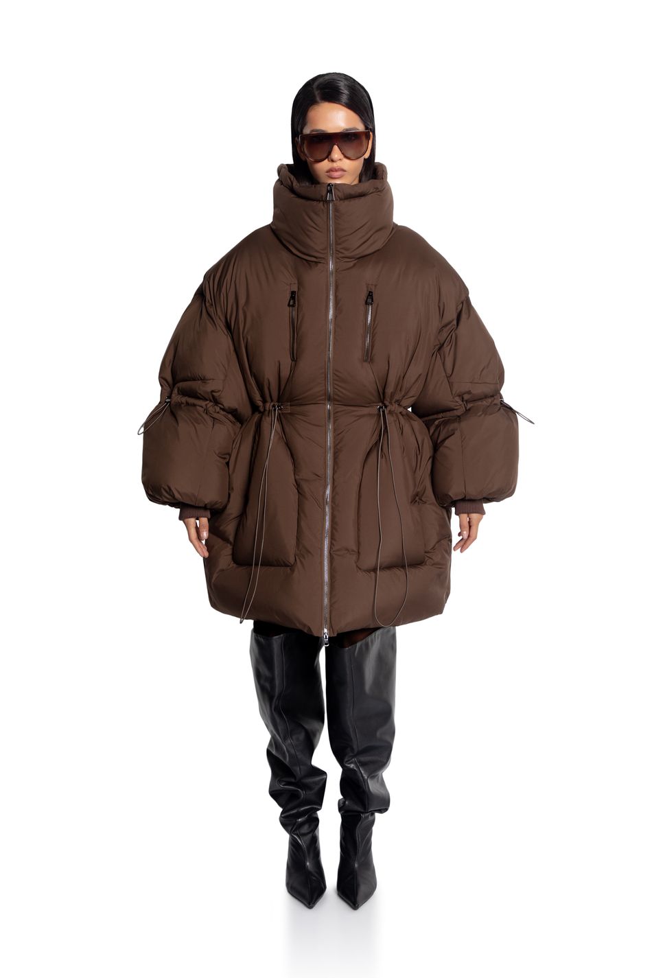 Пуховик oversize  на кулиске; цвет: Шоколад