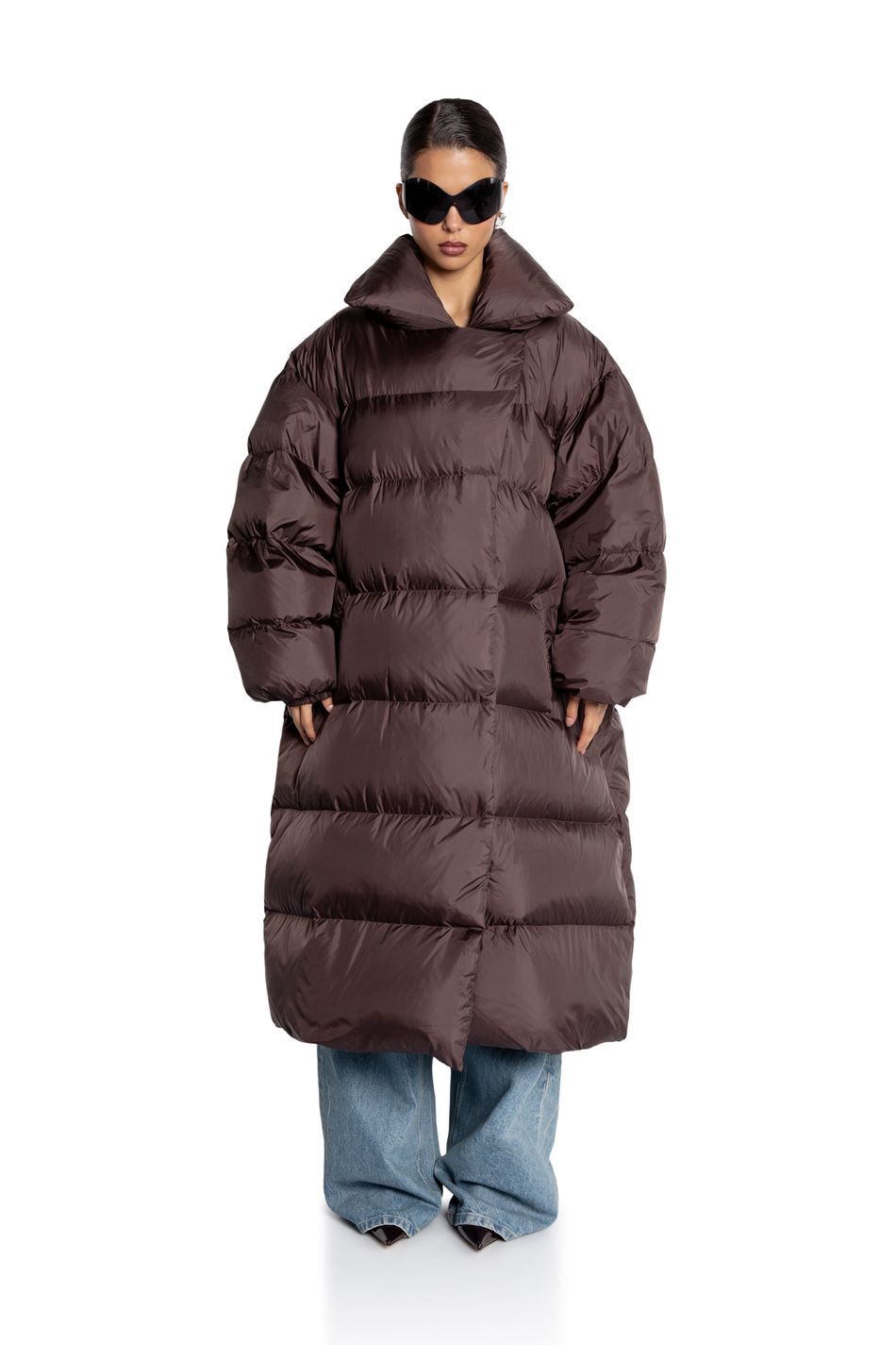 Удлиненный oversize пуховик; цвет: Шоколад