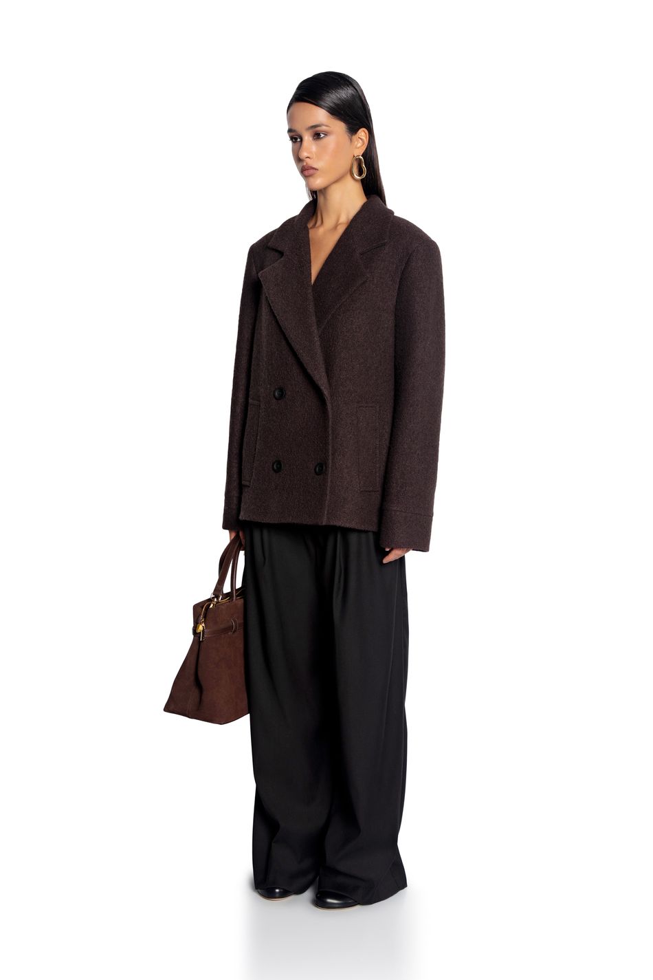 Двубортный бушлат oversize; цвет: Шоколад