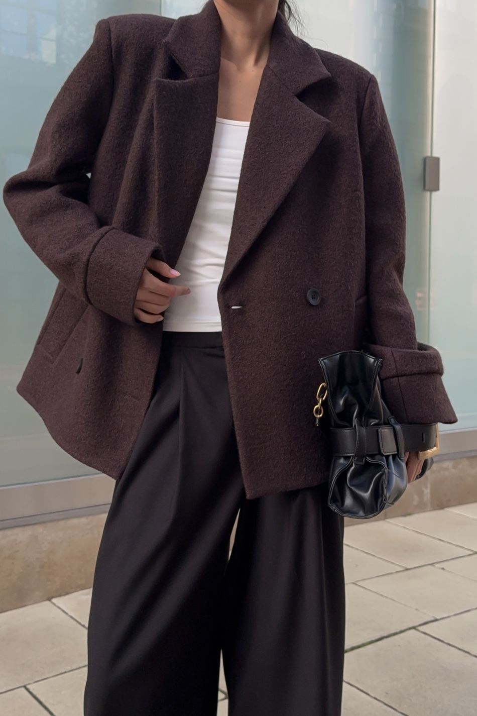 Двубортный бушлат oversize; цвет: Шоколад