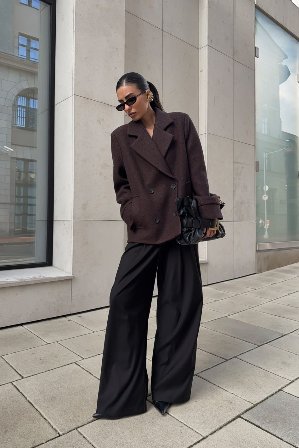 Двубортный бушлат oversize; цвет: Шоколад