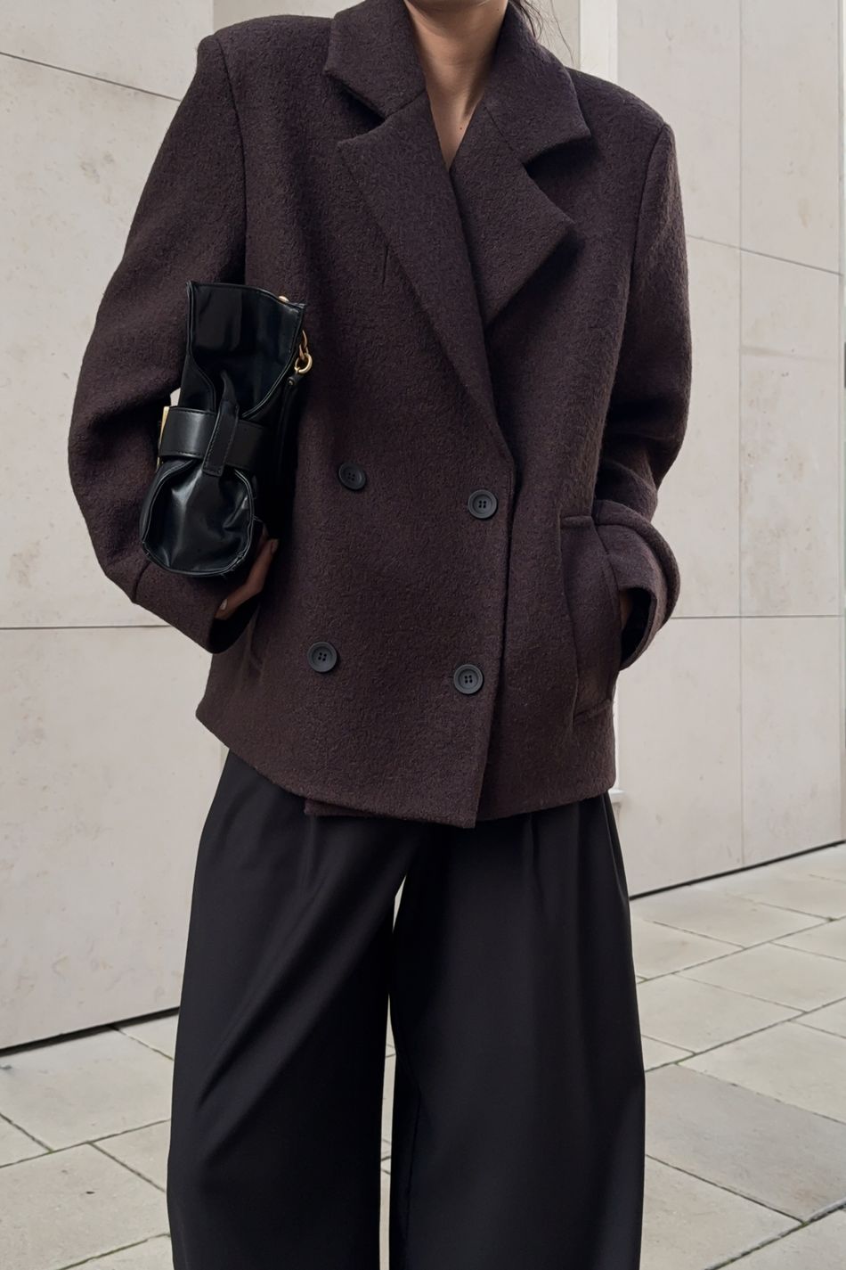 Двубортный бушлат oversize; цвет: Шоколад
