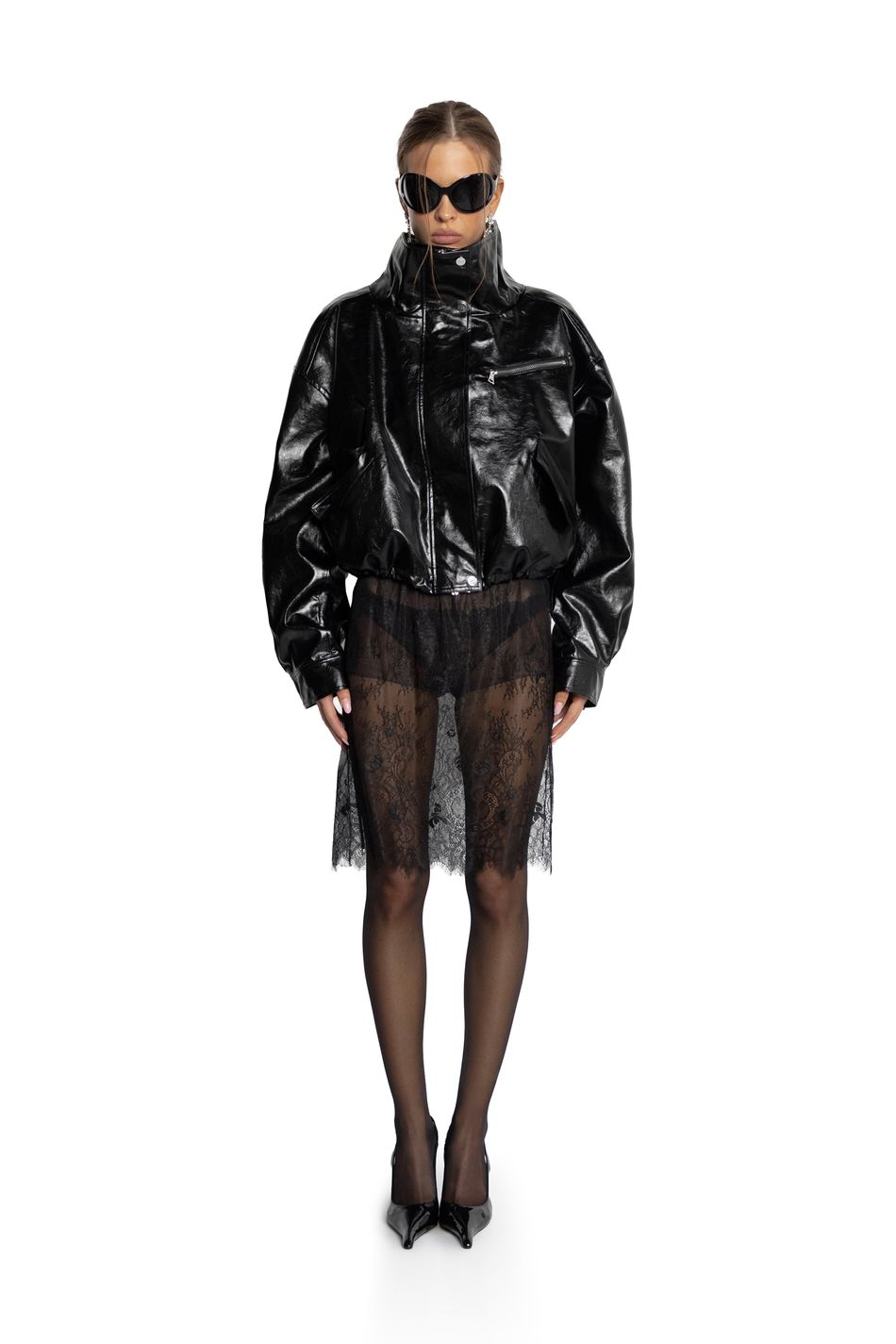 Лакированная куртка oversize  ; цвет: Черный