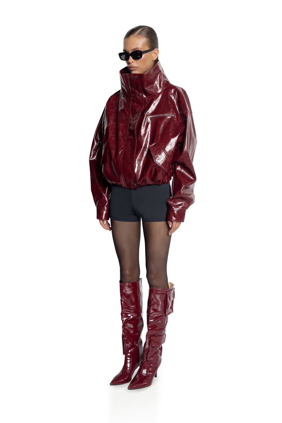 Лакированная куртка oversize  ; цвет: Бордо