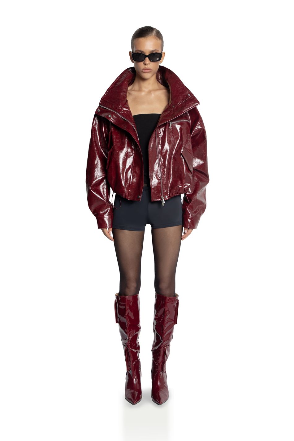 Лакированная куртка oversize  ; цвет: Бордо