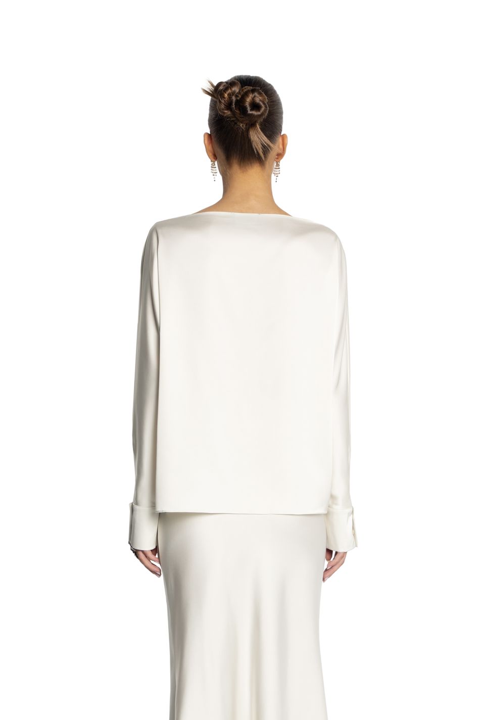 Блуза атласная с функциональными завязками; цвет: Молочный