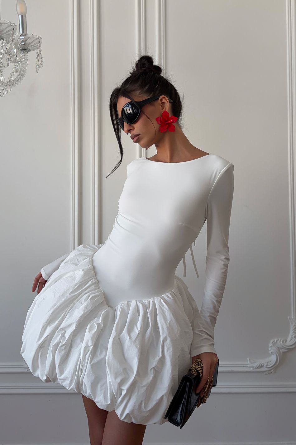 Платье мини с буфом; цвет: Молочный
